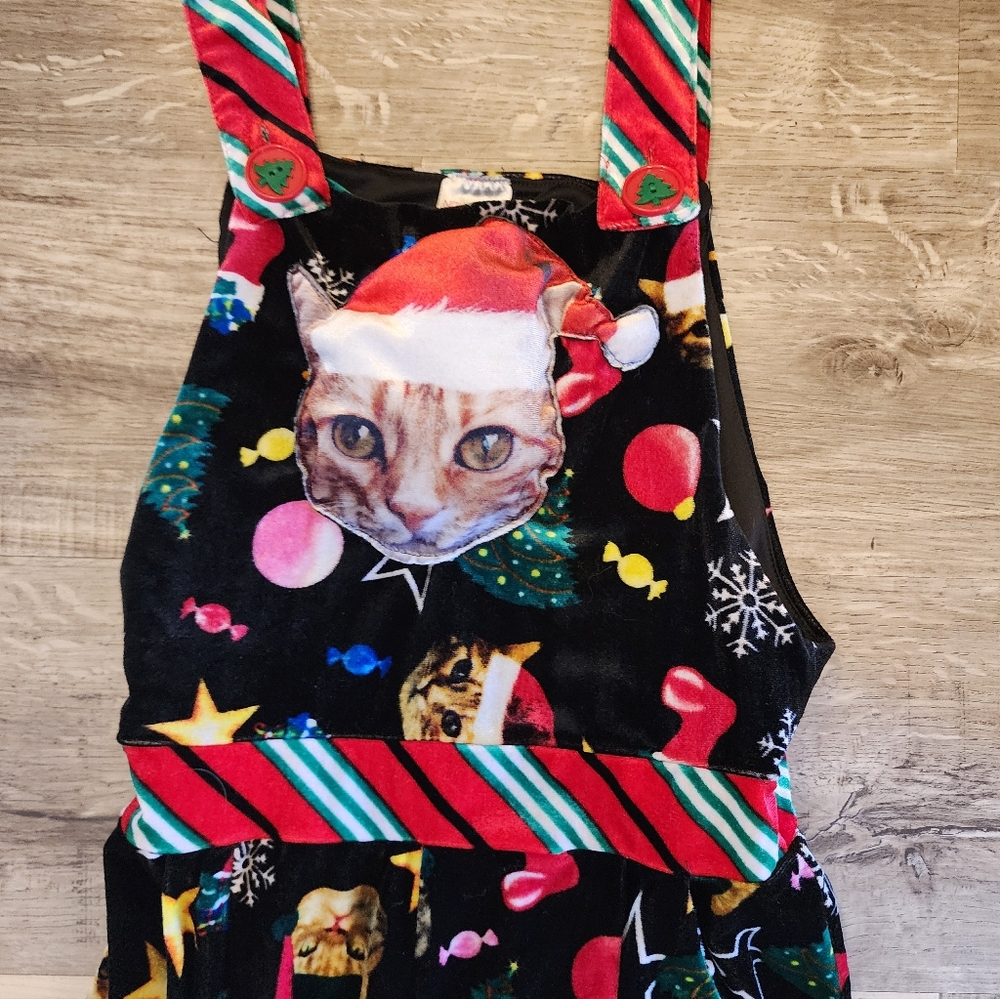 Festive Black Cat Ugly Jumpsuit with Holiday Print - Picture 8 of 8